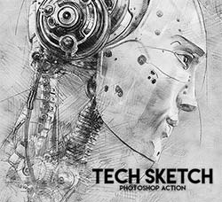 极品PS动作－逼真素描(含高清视频教程)：Tech Sketch Photoshop Action